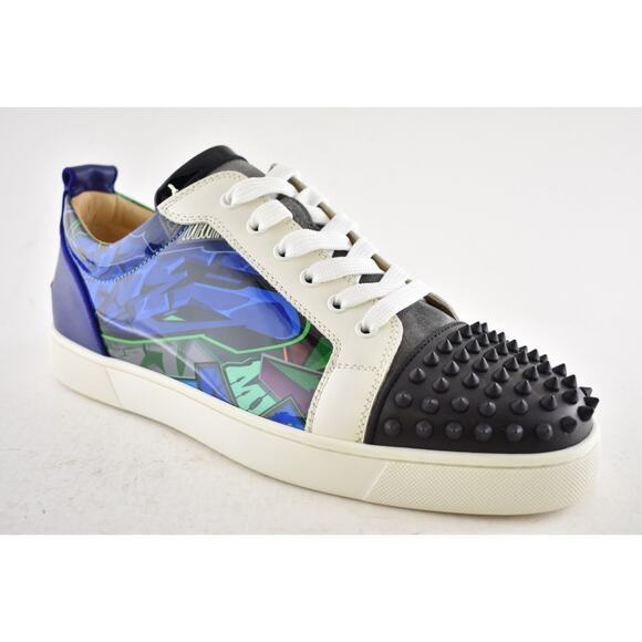 Christian Louboutin Louis Junior Spikes Orlato Flat Black Blue Low Sneaker 44 11 - Picture 4 of 14